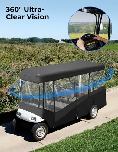 KEMIMOTO 6-Passenger Golf Cart Enclosure Rain Cover with Roll-Up Windows - Fits 119”L