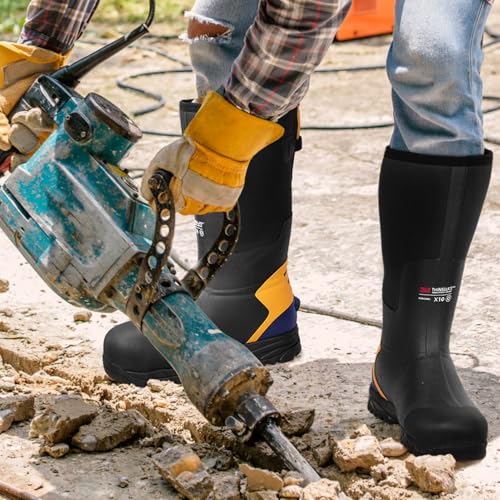 Hunthor Steel Toe Work Boots for Men - Black, 6 / Waterproof, Cold-Weather