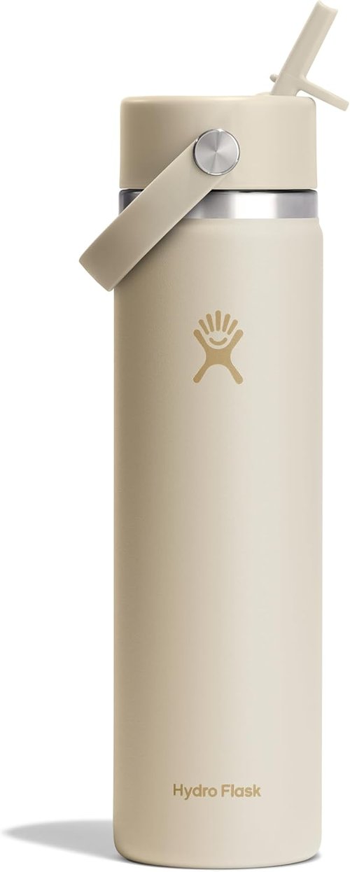 Hydro Flask Water Bottle - Insulated Stainless Steel with Wide Mouth Flex Straw Lid | 24 Oz Coconut Cream, Leakproof & Refillable