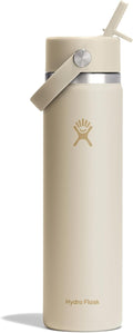 Hydro Flask Water Bottle - Insulated Stainless Steel with Wide Mouth Flex Straw Lid | 24 Oz Coconut Cream, Leakproof & Refillable
