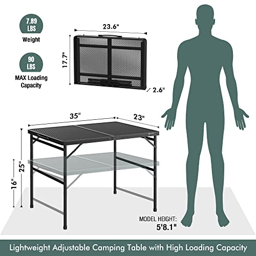Villey 3ft Folding Camping Table with Adjustable Legs - Black Aluminum Grill Table