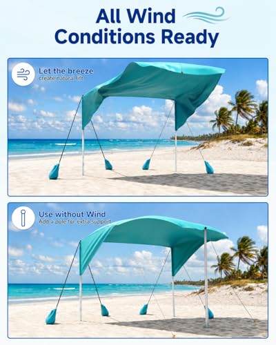 ABORON Aqua Wind-Supported Beach Canopy Sun Shade Sail for 4-6 People