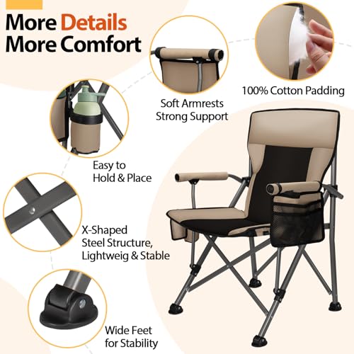 Beige Heated Camping Chair with 20,000mAh Battery, Fully Padded, Long-Lasting Warmth