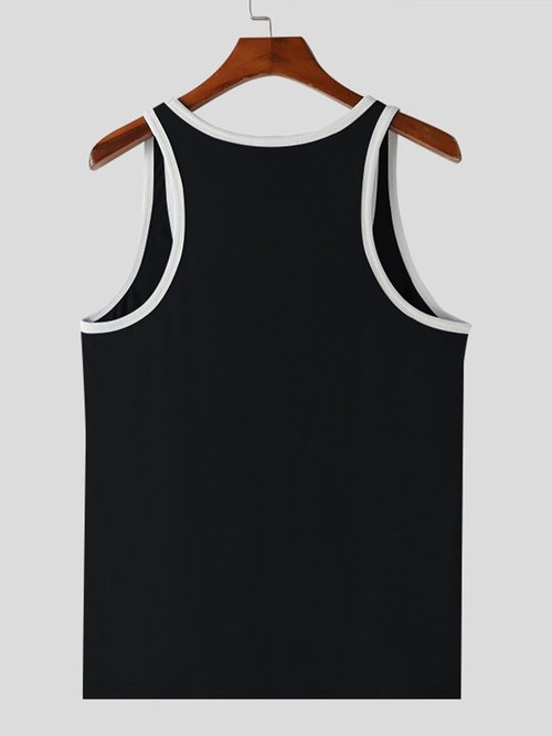 COOLOYA Men's Deep U Neck Tank Tops Solid Sleeveless Casual Gym Sports Loose Fit T Shirts Athletic Workout Basic Tees Solid Black L