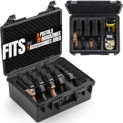 INCHOICASES Hard Shell Pistol Case for 3/5/8 Guns with 19 Mag Slots, 5-Pistol & 19 Magazine Storage, Waterproof & Shockproof