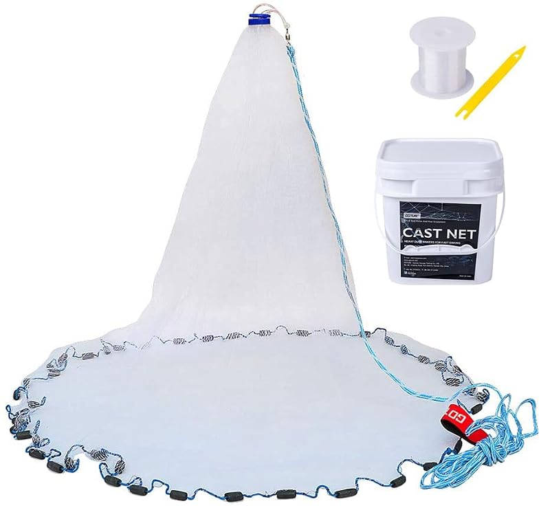 Goture 1/4in Mesh Size Cast Net 3ft-12ft Radius Hand Throwing Bait Net