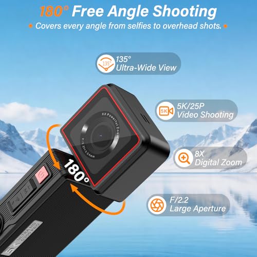 MINIBEAR 5K Action Camera Black with 180° Rotation & Touch Screen