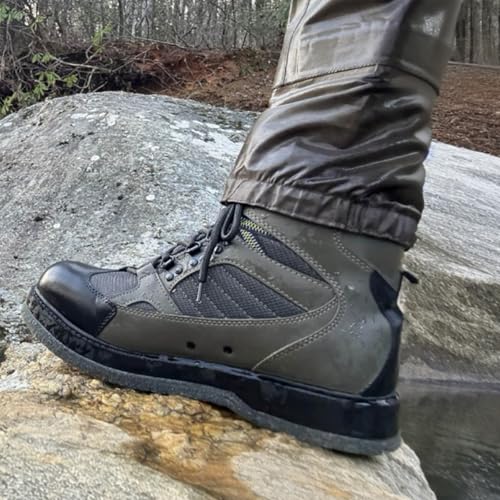 8 Fans Men's Olive Felt Sole Wading Boots - Non-Slip Fly Fishing Shoes, Size 9
