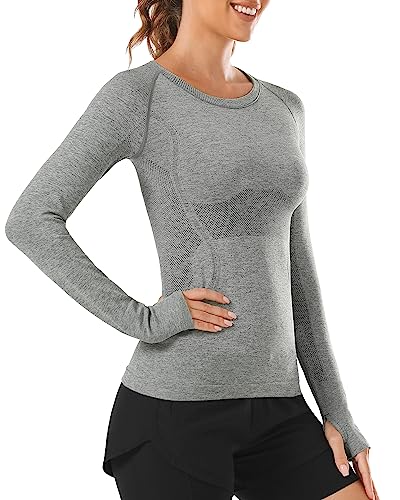 Stelle Women's Seamless Long Sleeve Workout Top - Small Grey Activewear