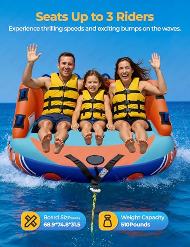 Inflatable Towable Tube for Boating 1-3 Persons - Upgrade Orange Blue