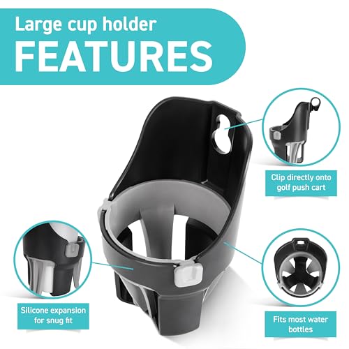 Golf Push Cart Cup Holder - Universal Large Bottle & Cup Accessory