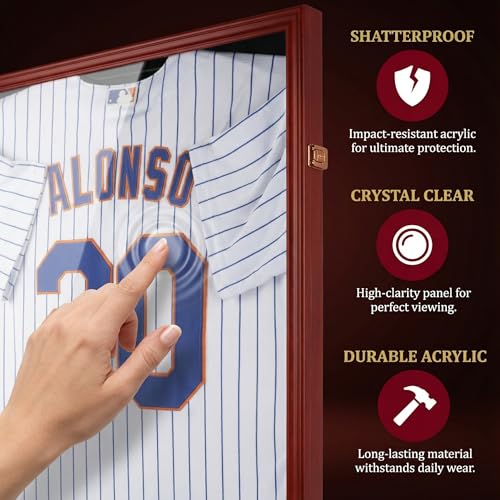 Pro Collector's Jersey Display Case Shadow Box with 98% UV Protection - Mahogany Finish Frame
