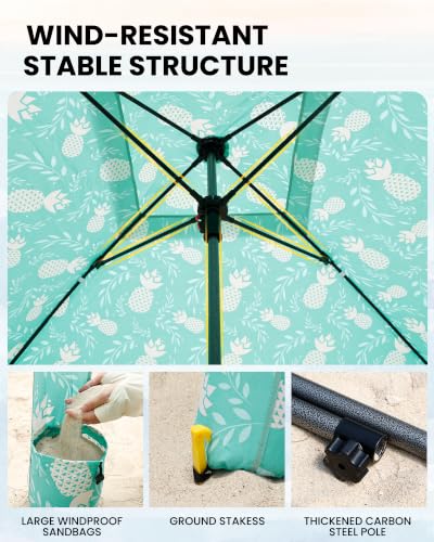 Beach Cabana Tent with Side Wall - UPF 50+ Sun Shelter 6x6 ft - Pineapple Jungle / Simple