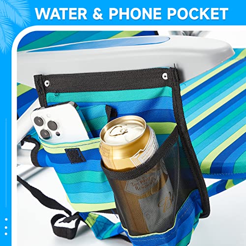 Canpsky Ocean Striped Portable Folding Beach Chair with 5 Positions & Towel Bar - Lightweight Outdoor Camping & Pool Lounge Chair for Adults