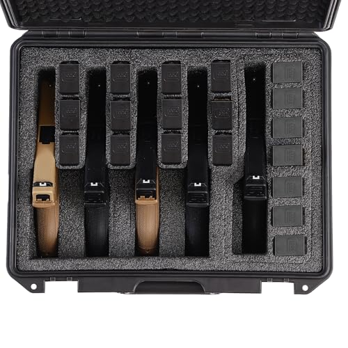 INCHOICASES Hard Shell Pistol Case for 3/5/8 Guns with 19 Mag Slots, 5-Pistol & 19 Magazine Storage, Waterproof & Shockproof