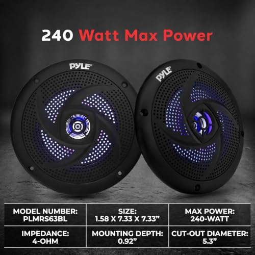 Marine Waterproof 6.5-Inch Wakeboard Tower Speakers with LED Lights - 240W Stereo System, Black
