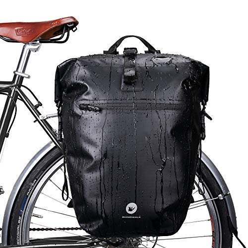 HUNTVP 27L Waterproof Bicycle Pannier Bag Backpack with Shoulder Strap - Black