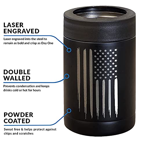 American Flag Insulated Can Cooler - Stainless Steel 12oz Bottle Holder - Engraved USA Flag Gift