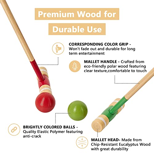 SpeedArmis 8-Player Croquet Set with 28 & 32 Inch Rubber Mallets - Burlywood