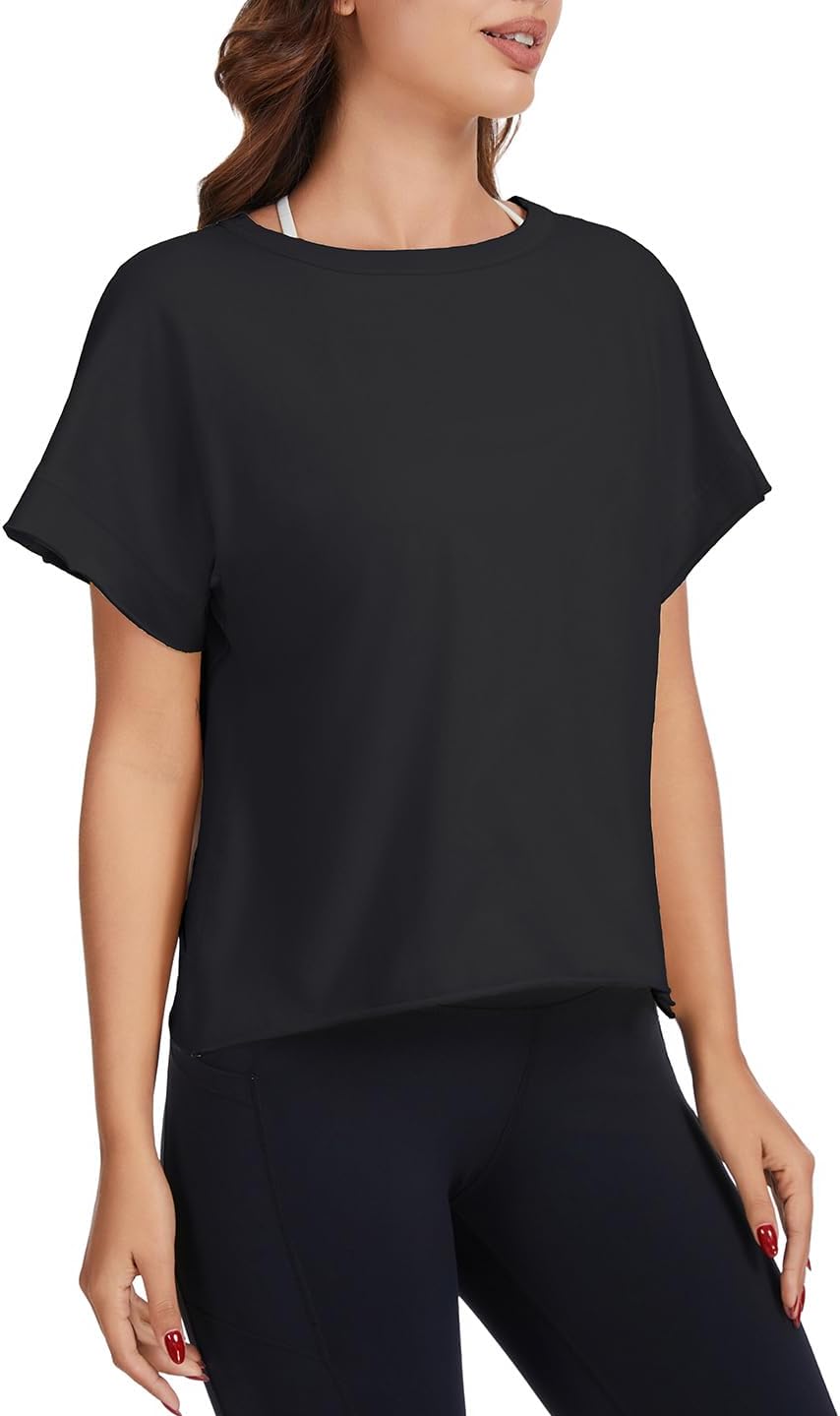 Skiennix Women's Open Back Workout Shirt - Cotton Short Sleeve Crop Top for Yoga | Stylish & Comfortable