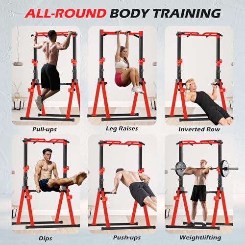 Aroha Red Foldable Power Tower Pull Up Station with Adjustable Height for Home Gym