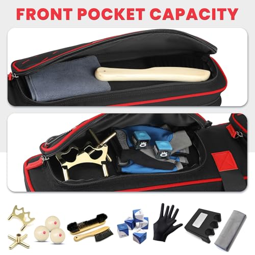 Red Pool Cue Case 3x4/5x5 Stick Bag with Accessories Pockets - BOSSTIN
