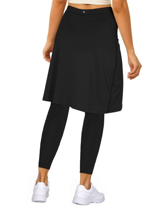Fisoew Women's Knee Length Athletic Skirt with Leggings Wrap Gym Workout Golf Tennis Skorts with Pocket Black