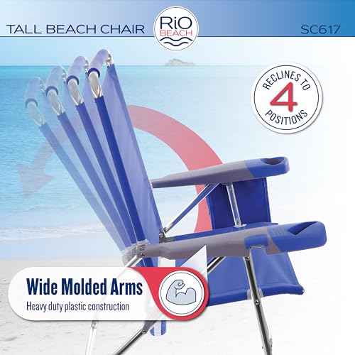 2-Pack Extended-Height Beach Chairs with Recline & Storage - Blue
