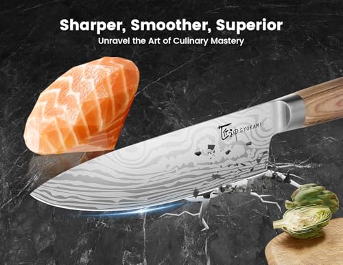 SYOKAMI 14-Piece Chef Knife Set with Pakkawood Handles & Travel Roll Bag - Beige