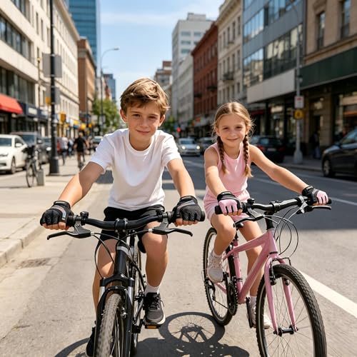 Kids Cycling Gloves for Boys and Girls, Half-Finger Padded Glove, Black, Large
