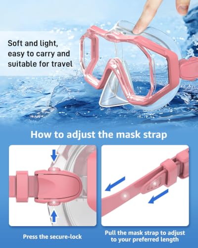 WSTOO Swim Goggles with Nose Cover for Ages 5-12, Youth & Adults, Pink, Large