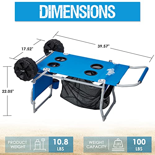 Old Bahama Bay 2-in-1 Beach Cart with Big Wheels, Folding Utility Wagon, Blue
