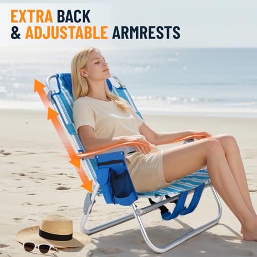 Overmont 1pc Low Beach Chair with Cooler Bag & 6-Position Recline