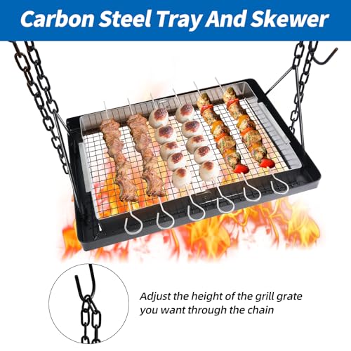 Portable Campfire Swing Cooking Grill Stand with Adjustable Grate & Hooks