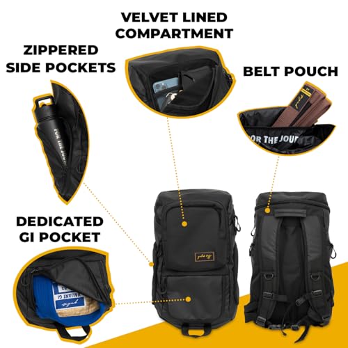 Gold BJJ Jiu Jitsu Backpack - Heavy Duty Waterproof Gym Bag with Gi Pocket (Black)