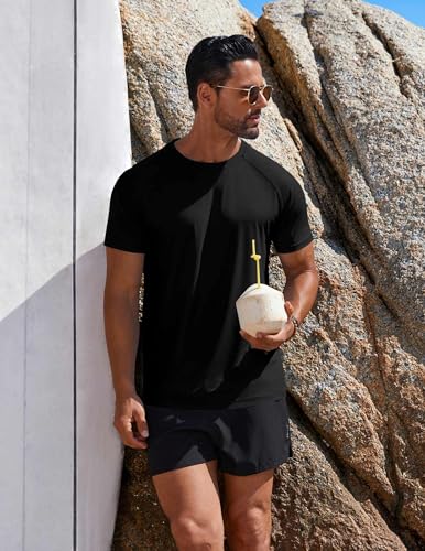 Men's UPF 50+ Rash Guard Swim Shirt Black X-Large for Beach, Surf, and Workout