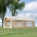 Beige 12-Person Inflatable Camping Tent with Rainfly, Hand Pump & Stove Jack