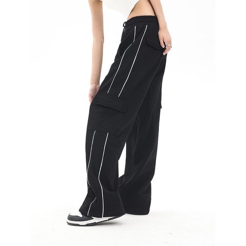 Elincho Baggy Cargo Pants for Women Elastic Waist Y2K Parachute Track Pants Trendy Casual Sports Wide Leg with Pockets