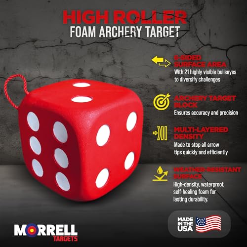 Morrell High Roller Foam Archery Target 6-Sided Cube with Bullseyes, Portable for Bows & Crossbows