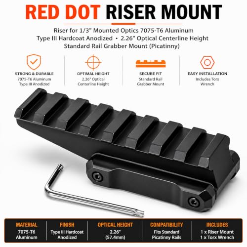 Black 360 Tactical Full Size Red Dot Riser Mount for Rails - 2.26 Inch Height