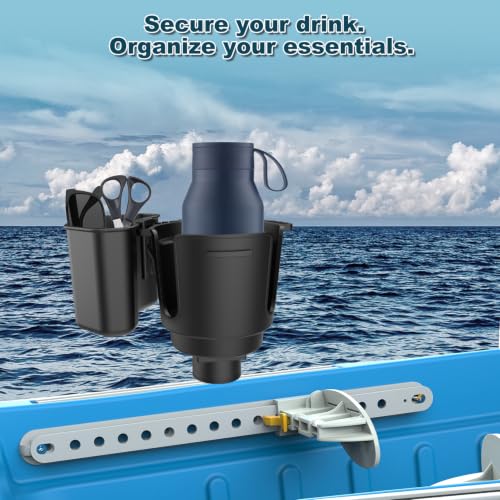 Multi-Functional Kayak Cup Holder with Tool Storage Box - Track Mount, Non-Slip, Durable Boat Gear Organizer