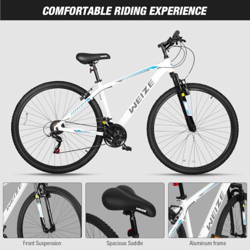 White 29 Inch Hardtail Mountain Bike for Men and Women - Trail Bicycle