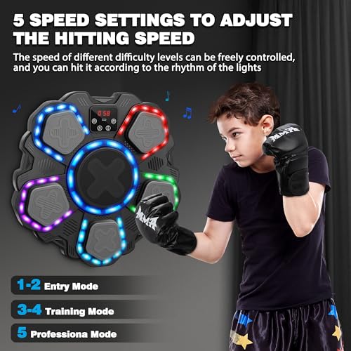 Music Boxing Machine with Gloves - Black L Interactive Kids Fitness Equipment