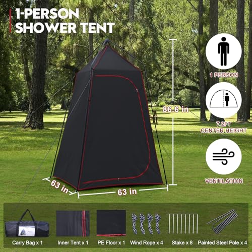 Castle Unicorn Black Camping Shower Tent with Privacy & Floor, 7.2 ft Portable Outdoor Shelter
