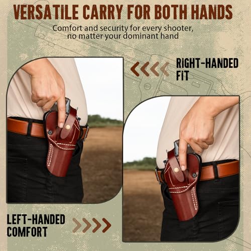 Premium Leather Revolver Holster for Ruger GP100 & Smith & Wesson Models, Ambidextrous, Adjustable Fit