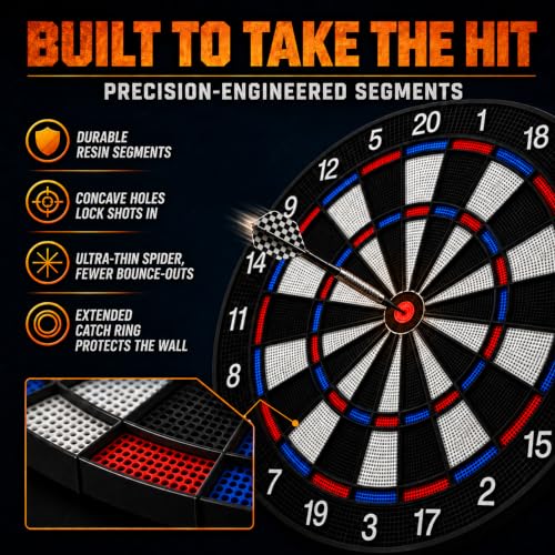 Electronic Dart Board with Cabinet, 13.5 Inch Soft Tip, 28 Games & Score Display