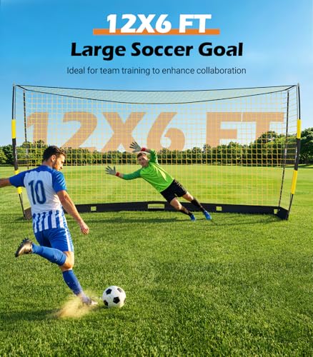 MoKo 12x6 FT Soccer Goal with Yellow Precision Target, Portable Indoor & Outdoor Training Net