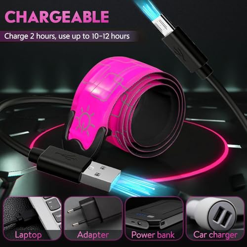 Pink LED Armband Rechargeable Running Light for Men Women Kids - High Visibility Reflective Gear