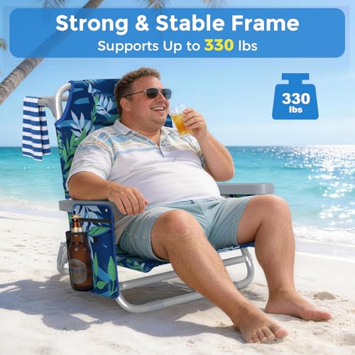HOPERAN 5-Position Backpack Beach Chair with Lumbar Support & Cooler