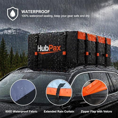 HubPax 21 Cu Ft Car Rooftop Cargo Carrier Bag Without Rack - Waterproof & Easy Install